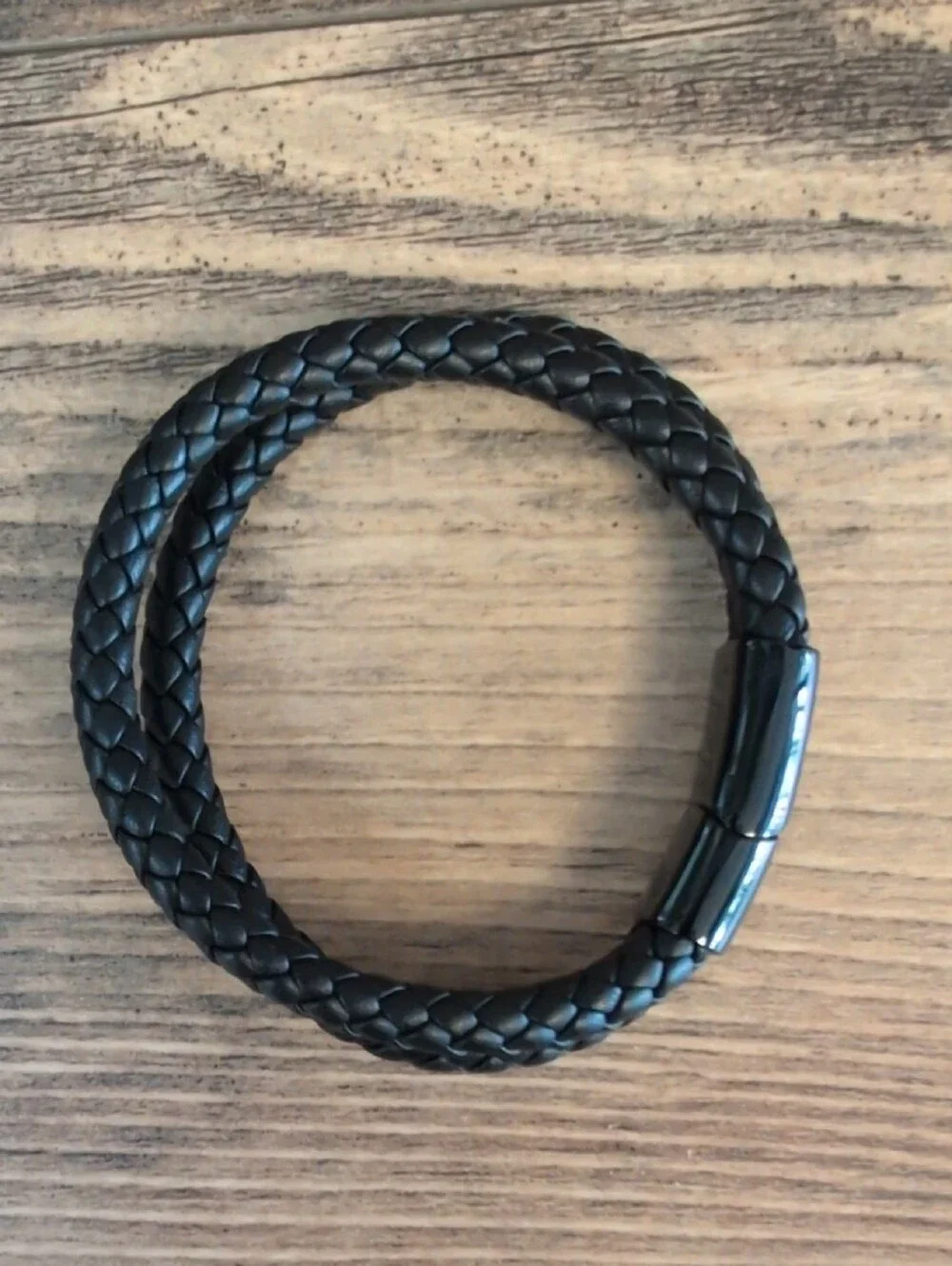 RTZN Artisan Handcrafted Men's Black Double Braided Leather Bracelet NIB Medium